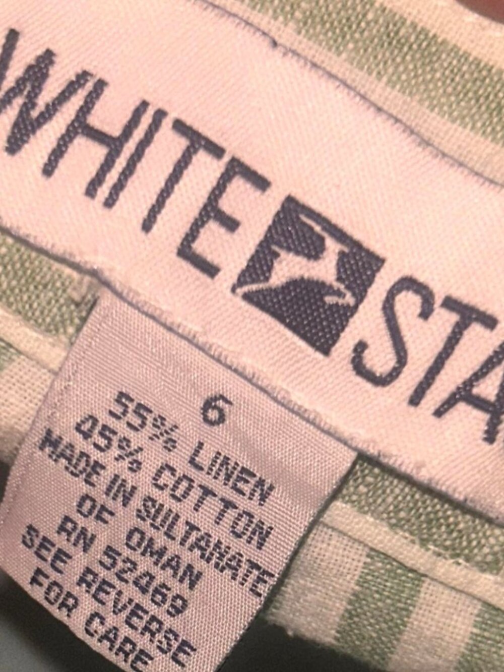 Vintage white stag unisex size 6 green and white retro striped shorts